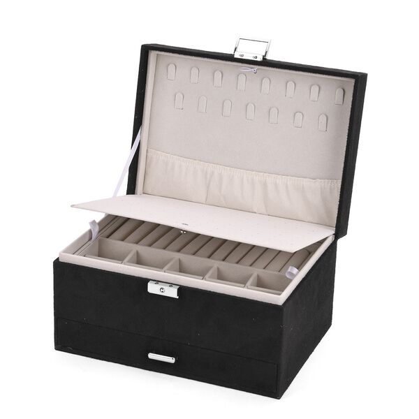 4-lagige Schmuckbox aus Samt mit 10 Silberputztüchern, 23,8×17×14,2 cm, Schwarz image number 7