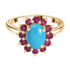 AA Sleeping Beauty Türkis, Afrikanischer Rubin (Fissure gefüllt) Ring 925 Silber 750 Gelbgold Vermeil (Größe 21.00) ca. 1,92 ct