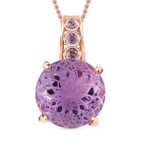 Blume des Lebens: Rose de France Amethyst, rosa Saphir, Anhänger mit Kette im Schmuckset, 925 Silber Roségold Vermeil ca. 11,16 ct