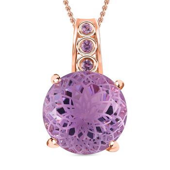 Blume des Lebens: Rose de France Amethyst, rosa Saphir, Anh&auml;nger mit Kette im Schmuckset, 925 Silber Ros&eacute;gold Vermeil ca. 11,16 ct