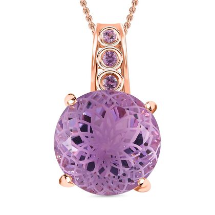 Blume des Lebens: Rose de France Amethyst, rosa Saphir, Anh&auml;nger mit Kette im Schmuckset, 925 Silber Ros&eacute;gold Vermeil ca. 11,16 ct