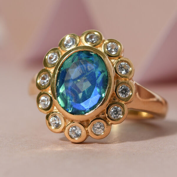 Pfau Triplett Quarz und Zirkon Ring 925 Silber vergoldet  ca. 2,46 ct image number 2