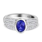 AA Tansanit, wei&szlig;er Zirkon Ring, 925 Silber platiniert (Gr&ouml;&szlig;e 19.00) ca. 1.94 ct