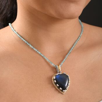 Zweifarbiger AAA Labradorit und Apatit Anh&auml;nger mit 45cm Kette - 85 ct.