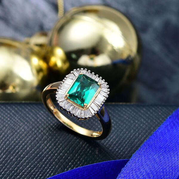 AAA Lab Grown Kolumbianischer Smaragd, Lab Grown Diamant Ring 925 Silber 750 Gelbgold Vermeil (Größe 17.00) ca. 1.55 ct image number 1