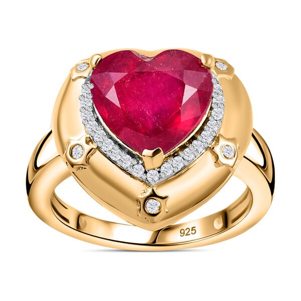 Afrikanischer Rubin (Fissure gefüllt), Weißer Zirkon Ring, 925 Silber Gelbgold Vermeil, (Größe 18.00) ca. 5.44 ct image number 4