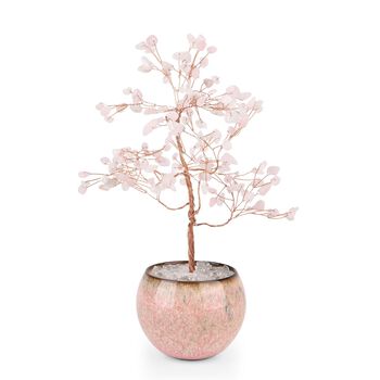 LIVMORE Edelsteinbaum mit 168 Rosenquarz Perlen Keramikschale ca. 18 cm Rosa