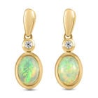 Natürliche, äthiopische Opal und weiße Zirkon-Ohrringe, 925 Silber vergoldet ca. 1,11 ct image number 0