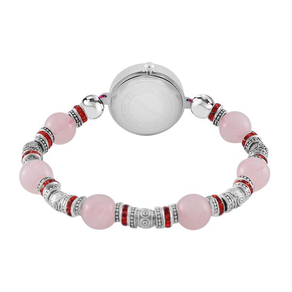 STRADA - Rosenquarz, weißer Kristall flexible Armband-Uhr, japanisches Uhrwerk, ca. 18-19cm, Schwarz oxidiert image number 3