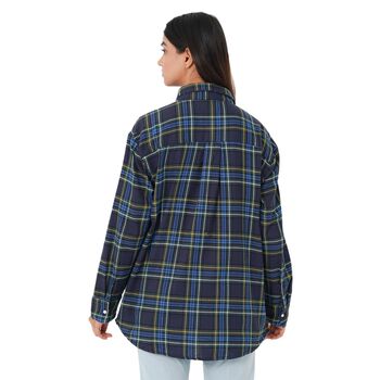TAMSY - Damen, gewebte Hemdbluse, Gr&ouml;&szlig;e 38, Blau und Schwarz