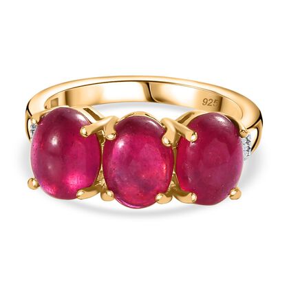 AA Afrikanischer Rubin (Fissure gef&uuml;llt), Wei&szlig;er Diamant Ring, 925 Silber 750 Gelbgold Vermeil (Gr&ouml;&szlig;e 18.00) ca. 6.07 ct