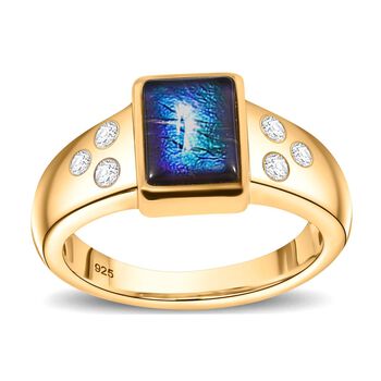 Ammolit, Wei&szlig;er Zirkon Baguetteschliff Ring, 925 Silber, 750 Gelbgold Vermeil (Gr&ouml;&szlig;e 19.00) ca. 1.54 ct