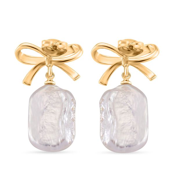 Wei&szlig;e Keshi Perle Ohrringe Nickelfreies Messing, Goldfarben image number 4