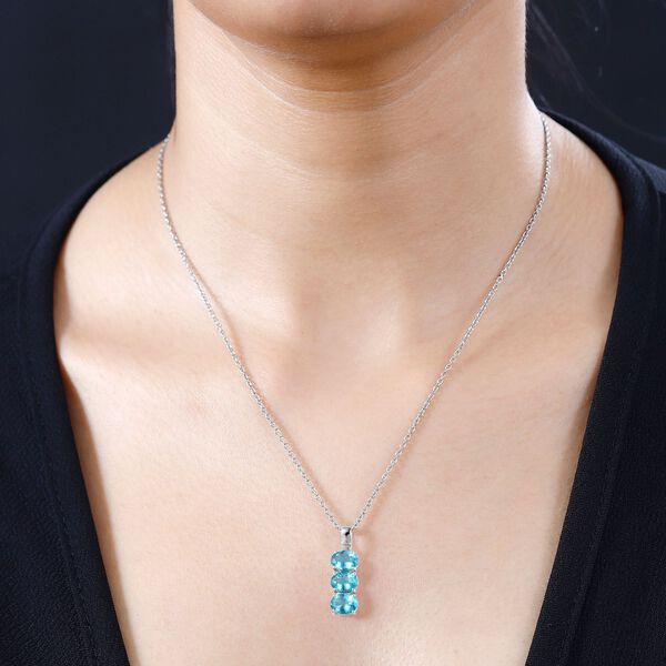 AA Paraiba-Apatit, Weißer Diamant Anhänger 925 Silber rhodiniert ca. 3.74 ct image number 3