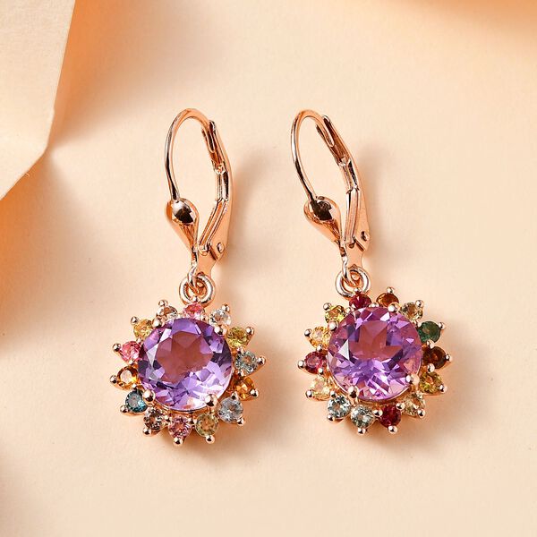 AA Rose De France Amethyst, Mehrfarbig-Turmalin Ohrringe 925 Silber Ros&eacute;gold Vermeil ca. 4,61 ct. image number 2