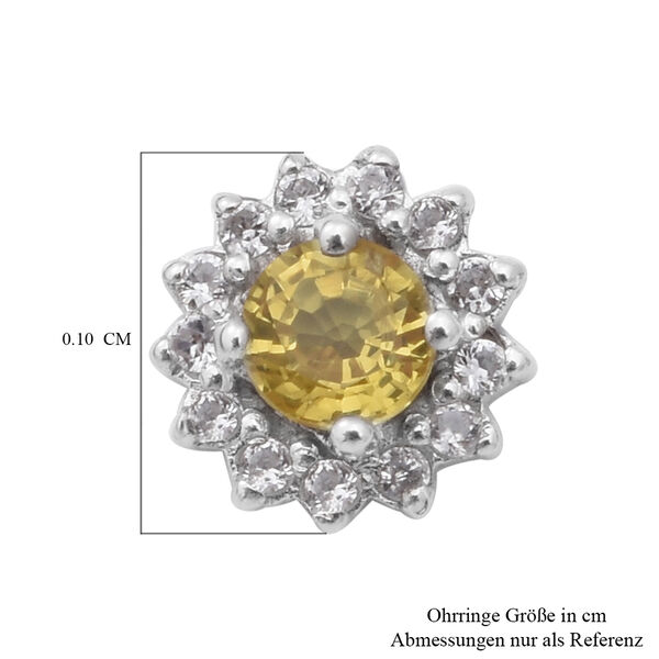 Gelbe Saphir und Zirkon-Halo-Ohrstecker, 925 Silber platiniert, 1,35 ct. image number 4