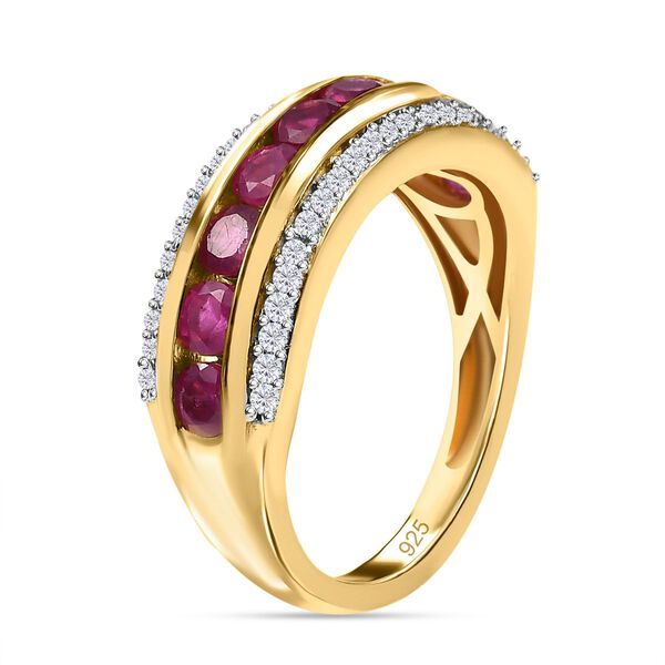 Afrikanischer Rubin (Fissure gefüllt), Weißer Zirkon Ring 925 Silber Gelbgold Vermeil (Größe 21.00) ca. 1.91 ct image number 4