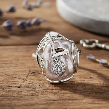 Wei&szlig;er S&uuml;&szlig;wasserperle und Zirkonia flexibler Ring