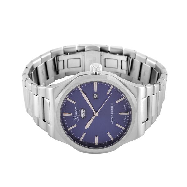 GENOA - Japanisches Uhrwerk, Blaues Sonnenschliff-Zifferblatt mit Balkenindexen, Reiner Edelstahl mit Faltschließe, Bicolor, 20 cm image number 5