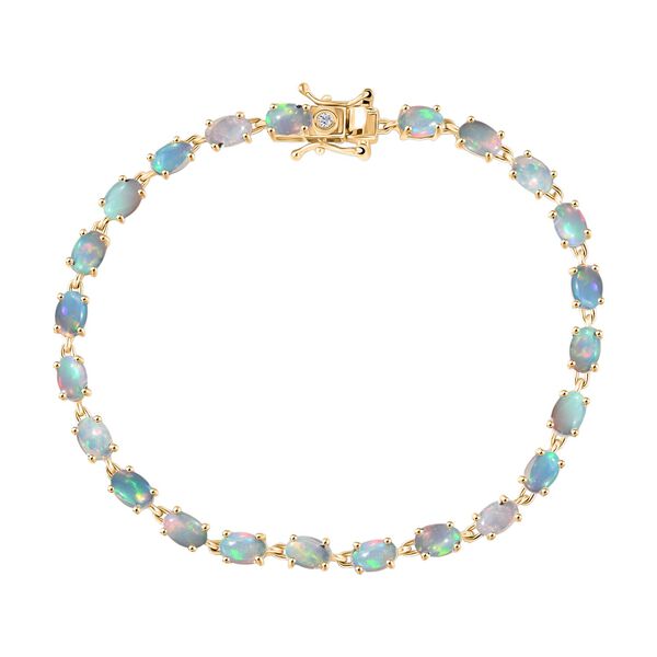 AA nat&uuml;rliches, &auml;thiopisches Welo Opal und Labor Diamant 19cm Armband, 925 Silber vergoldet - 6,88 ct.
