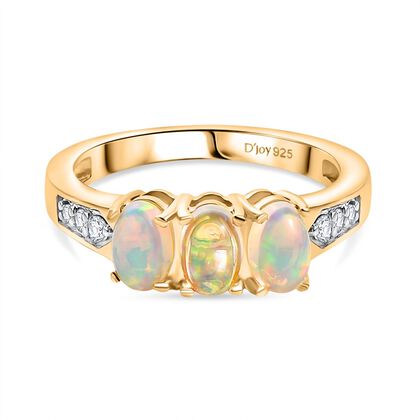 D joy AA Nat&uuml;rlicher, &auml;thiopischer Welo Opal, Wei&szlig;er Zirkon Ring 925 Silber 750 Gelb Vergoldet (Gr&ouml;&szlig;e 19.00) ca. 1.03 ct