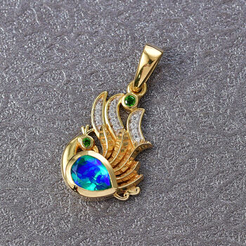 D'Joy Pfau Triplett Quarz, Chromdiopsid und Zirkon Anh&auml;nger - 1,24 ct.