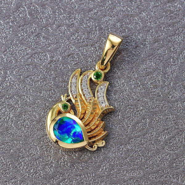 D'Joy Pfau Triplett Quarz, Chromdiopsid und Zirkon Anh&auml;nger - 1,24 ct. image number 1