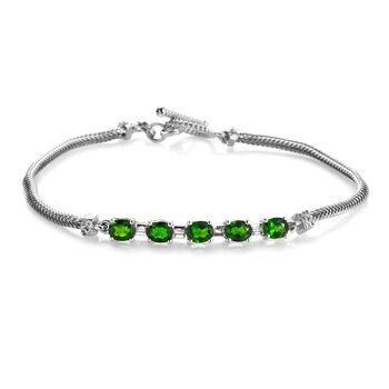 Nat&uuml;rliches Chromdiopsid und Zirkon-Armband, ca. 19 cm, 925 Silber platiniert, ca. 2,07 ct