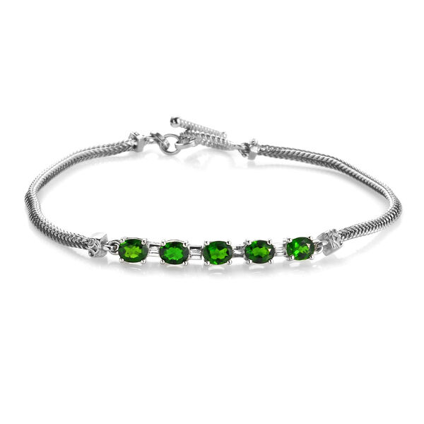 Nat&uuml;rliches Chromdiopsid und Zirkon-Armband, ca. 19 cm, 925 Silber platiniert, ca. 2,07 ct