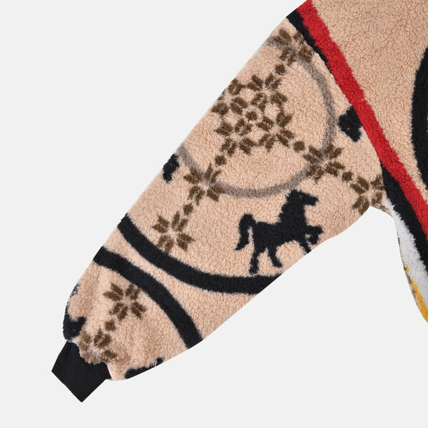 Wolkenweicher Sherpa-Hoodie mit Pferdemuster, Beige-Schwarz, Einheitsgr&ouml;&szlig;e image number 4