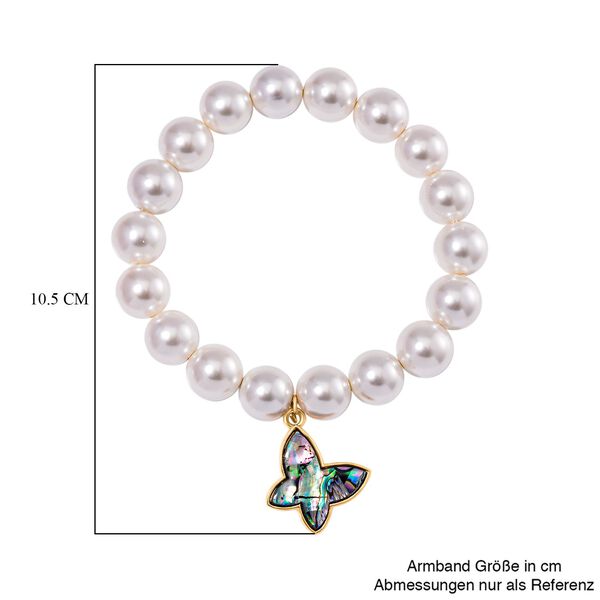 Weiße Muschelkernperle, Abalone Muschel Armband BR-Stretch Standard gelb vergoldet image number 5