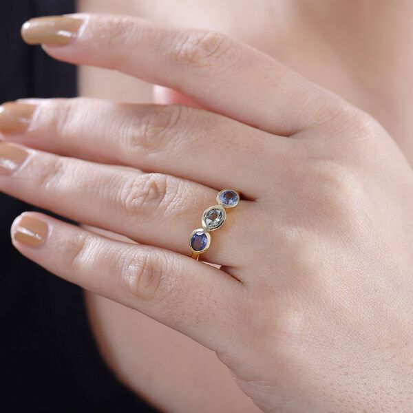 Pfau Tansanit, Tansanit Ring 925 Silber 750 Gelbgold Vermeil (Gr&ouml;&szlig;e 17.00) ca. 0,99 ct image number 3