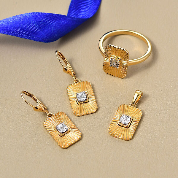 3er Set - D'Joy Weißer Diamant Ohrringe, Ring und Anhänger 925 Silber Gelbes Gold (Größe 19) (10-15 Werktage Lieferzeit) image number 1