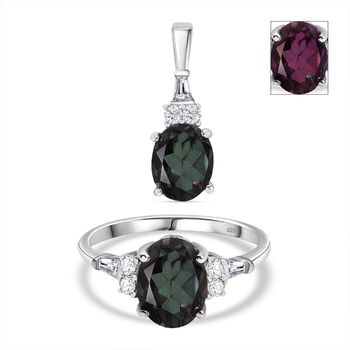 Alexandrit Quarz Triplette Schmuckset 925 Silber rhodiniert ca. 6,94 ct.