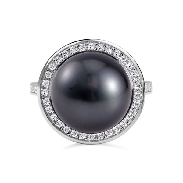 13-14mm Tahiti Perle und Zirkon Ring - 1,04 ct.