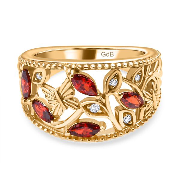 Granat Zirkonia, Wei&szlig;er Zirkonia Ring Messing (Gr&ouml;&szlig;e 17.00)