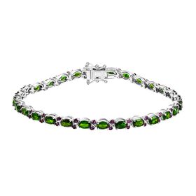 D’joy Natürlicher Chromdiopsid, Rhodolith Granat Armband ca. 19 cm 925 Silber rhodiniert ca. 8,07 ct.