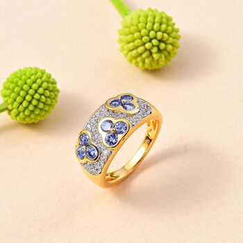 Tansanit, Wei&szlig;er Zirkon Ring 925 Silber 750 Gelbgold Vermeil (Gr&ouml;&szlig;e 19.00) ca. 1,61 ct