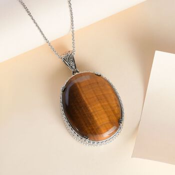 Tigerauge Anh&auml;nger mit Kette, Edelstahl ca. 60.50 ct