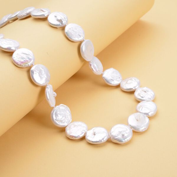 14-16 mm S&uuml;&szlig;wasserzucht M&uuml;nz-Perlen Halskette, 50 cm image number 2