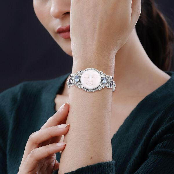 Limitierte Auflage- Royal Bali - Ox Bone, Himmelblauer Topas Armband ca. 19 cm 925 Silber ca. 28.06 ct image number 2