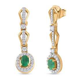 Regal Cascade - D joy Kagem Sambischer Smaragd, Weißer Zirkon Ohrringe 925 Silber 750 Gelb Vergoldet ca. 0.90 ct