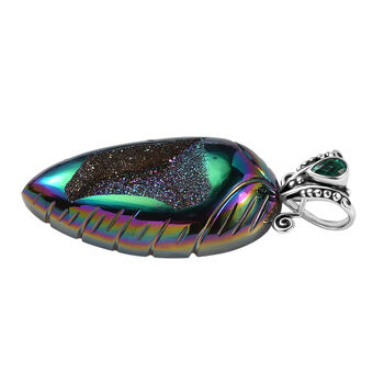 Sajen Silber - Fenster Drusy, Himmlischer Smaragd Quarz Dublett Anh&auml;nger 925 Silber rhodiniert ca. 60.75 ct