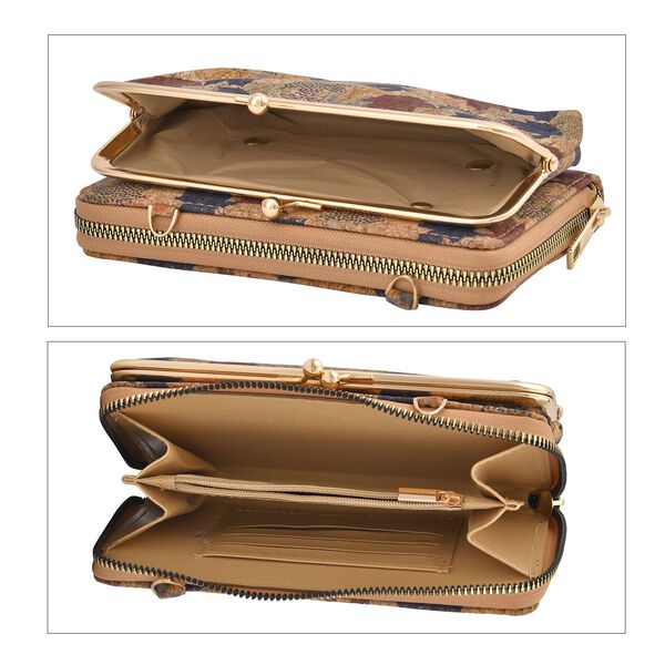 Khaki und Blattmuster Kork Crossbody Tasche mit RFID Schutz image number 5