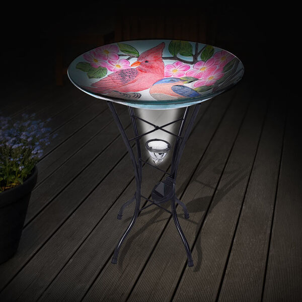 Garten Vogeltr&auml;nke aus Glas mit Solarleuchten, V&ouml;gel, Gr&ouml;&szlig;e: 45x45x57 cm, Mehrfarbig
 image number 2