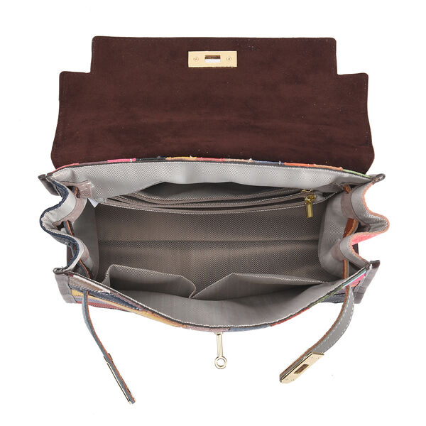 CHAOS BY ELSIE - Patchwork Schultertasche aus 100% echtem Leder mit RFID Schutz, Mehrfarbig, gestreift image number 6