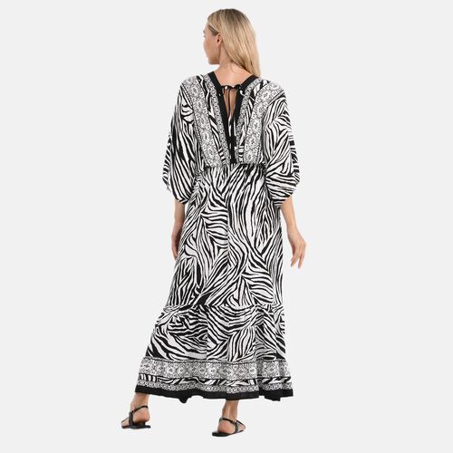 Maxikleid mit Zebraprint, Kimono-Ärmeln, Stufenrock und Rückenschleife, elastische Taille, 100% Viskose, 38x135 cm (erweiterbar bis 62 cm), Mehrfarbig image number 1