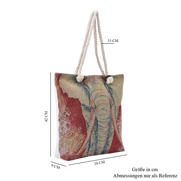Jacquard gewebter Jute-Tasche mit Elefant Design, 42x34 cm, image number 7