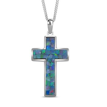 Mosaik Opal Kreuz-Anh&auml;nger mit Kette - 2,48 ct.