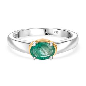 Gemfields Kagem Sambischer Smaragd Ring 925 Silber Rhodiniert und 750 Gelbgold Vermeil (Größe 21.00) ca. 0.75 ct